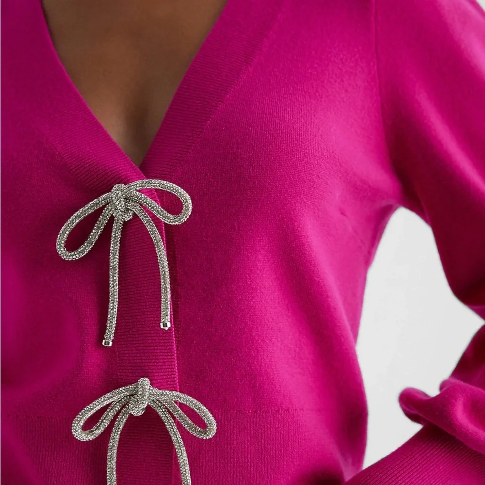 EXPRESS Vibrant Pink Sweater with Bow Accents - Picture 4 of 5